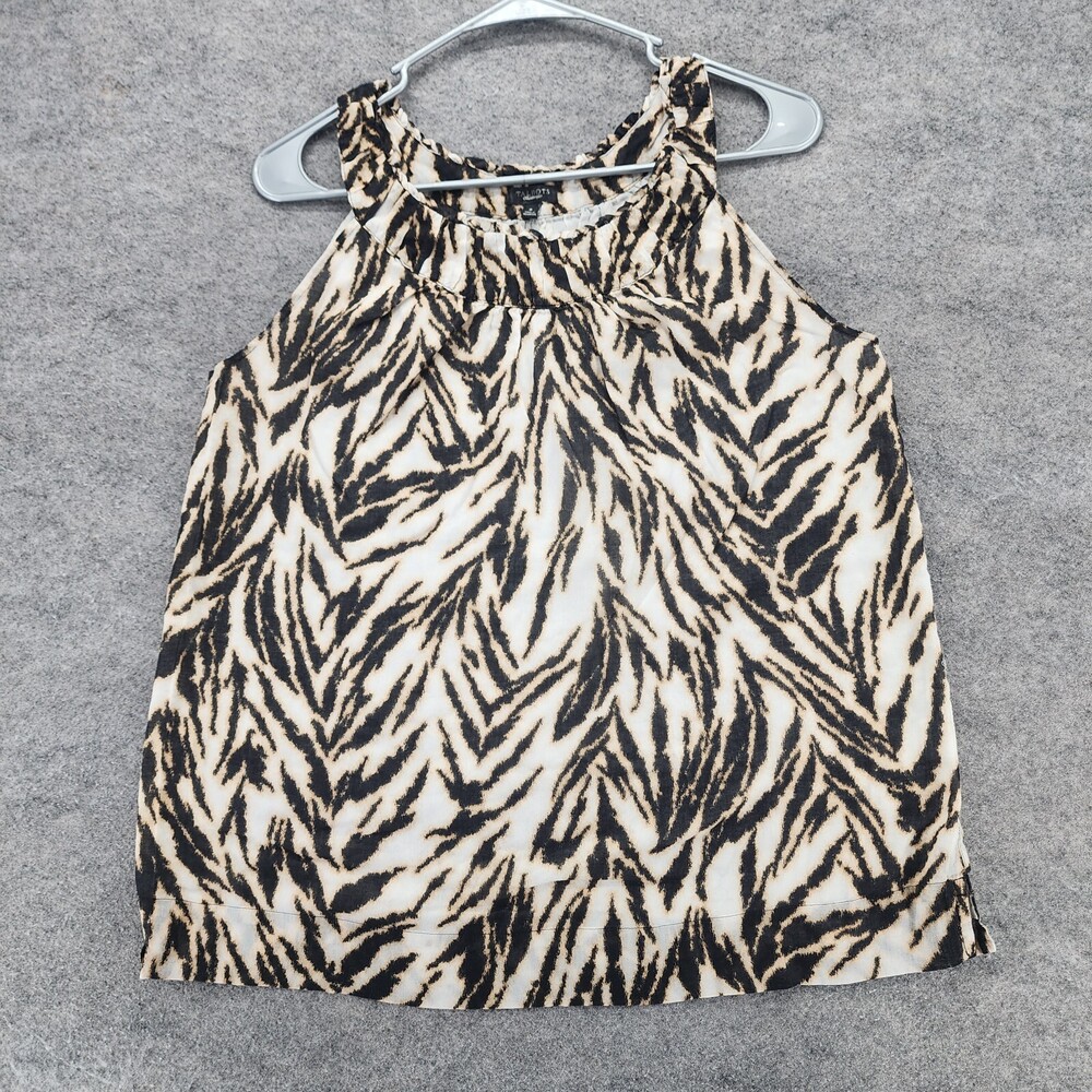 Talbots Shirt Womens 8 Sleeveless Black Beige Animal Print